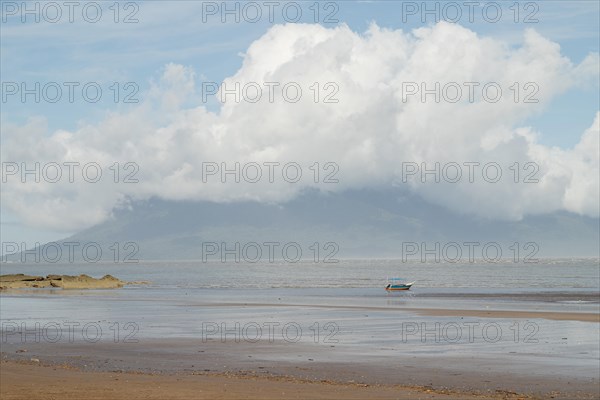 Bako national park, sea sandy beach, sunny day, blue sky and sea. Vacation, travel, tropics concept, no people, Malaysia, Kuching, Asia