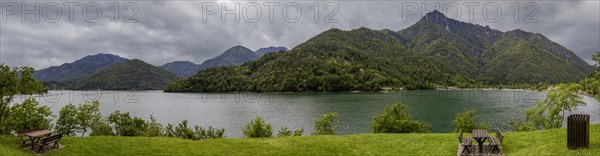 Rest area at Lago di Ledro, Lake Ledro, mountain lake, Lake Garda, Trentino, Italy, Europe