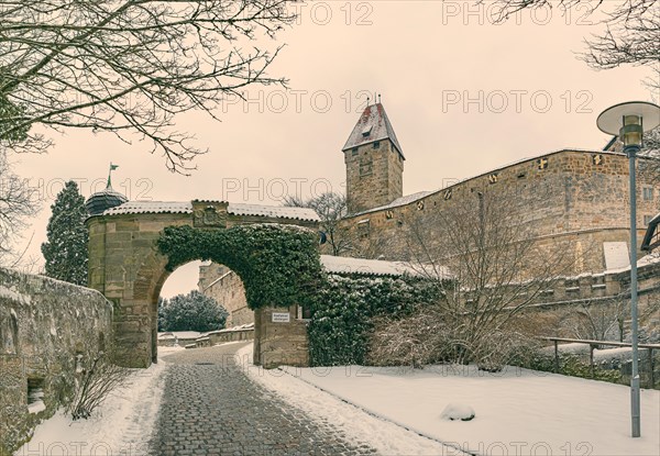 Veste Cobur in the snow, Coburg, Bavaria, Germany, Europe