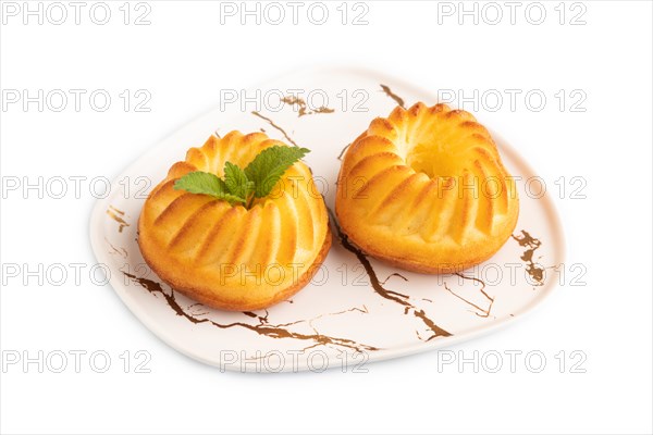 Semolina cheesecake isolated on white background. side view, close up