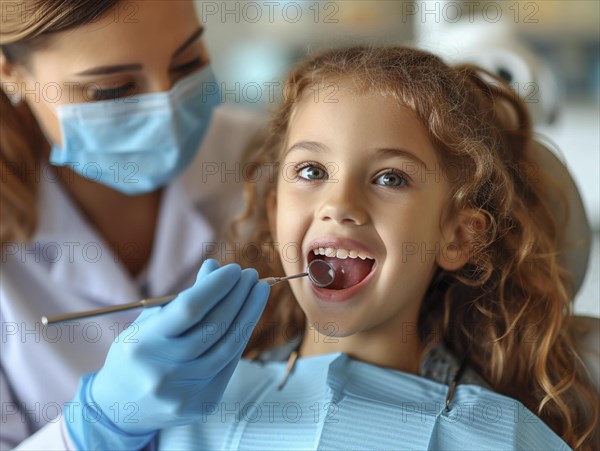 A patient is treated in a dental practice by a dentist, AI generated