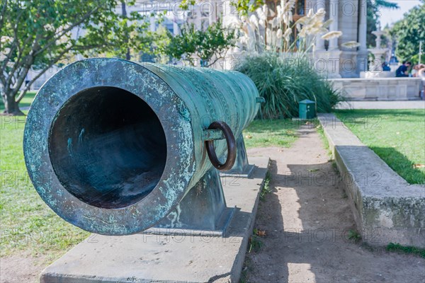 Closeup of ancient cannon in public park in Istanbul, Tuerkiye