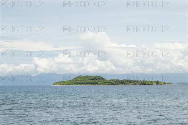 Lombok and Gili Air islands, overcast, cloudy day, sky and sea. Vacation, travel, tropics concept, no people. Sunny day