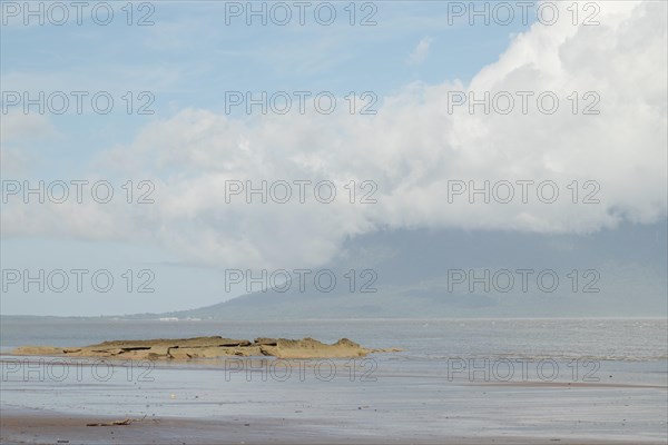 Bako national park, sea sandy beach, sunny day, blue sky and sea. Vacation, travel, tropics concept, no people, Malaysia, Kuching, Asia