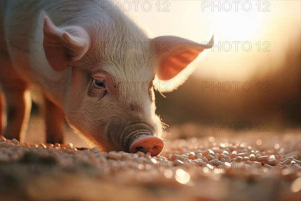 Pig eating medical pills. KI generiert, AI generated