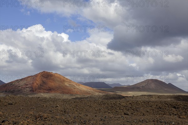 Lava field, volcanic landscape, fire mountains, volcanoes, Lanzarote, Canary Islands, Spain, Europe