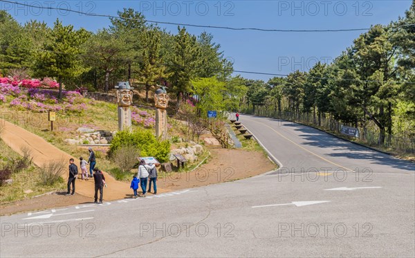 People walking in nature park at on way to Goseong Unification Observation Tower in Goseong, South Korea, Asia