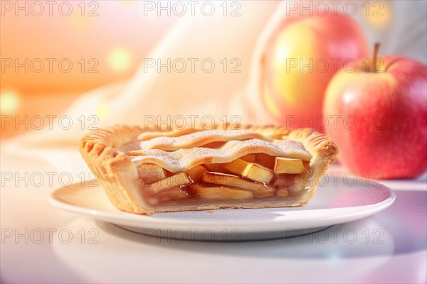 Cut open apple pie. KI generiert, AI generated