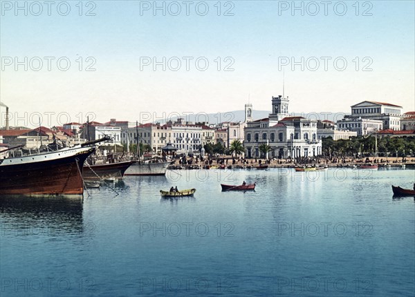 The harbour of Piraeus, Greece, 1890, Historic, digitally restored reproduction from a 19th century original Port du Piraeus, Greece, Historic, digitally restored reproduction from a 19th century original, Europe