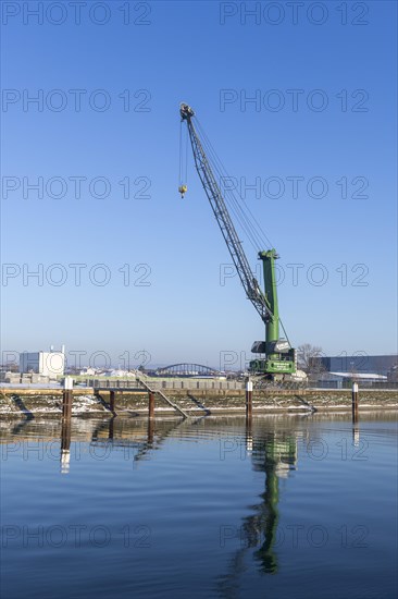 Loading crane, harbour crane, harbour, Rhine, Mannheim, Baden.Wuerttemberg, Germany, Europe