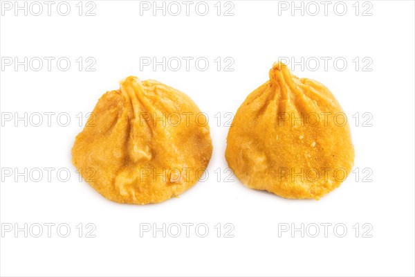 Fried manti dumplings isolated on white background. Side view, close up