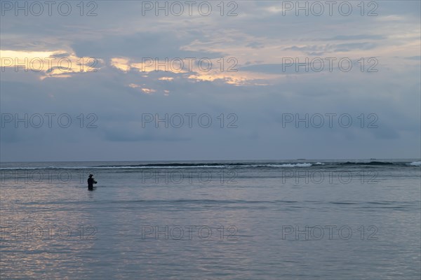 Lombok and Gili Air islands, overcast, cloudy day, sky and sea. Vacation, travel, tropics concept, no people. Sunset, sand beach