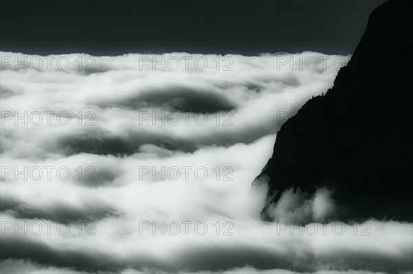 Sea of fog with rocky peaks of the Dolomites, Corvara, Dolomites, Italy, Europe