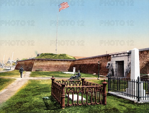 Fort Moultrie, Charleston, a series of fortifications on Sullivan's Island, South Carolina, United States, 1890, Historic, digitally restored reproduction from a 19th century original Fort Moultrie, a series of fortifications on Sullivan's Island, United States, Historic, digitally restored reproduction from a 19th century original, North America
