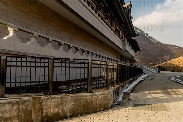 Rear view of large building at Buddhist temple in South Korea