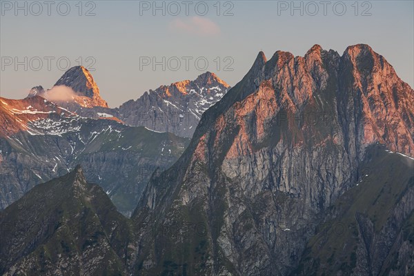 Mountain peak at sunset, Hoefats, Allgaeu Alps, Allgaeu, Germany, Europe