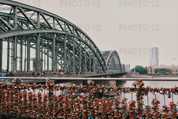 Love locks on a bridge over the Rhine, Cologne, Germany, Europe
