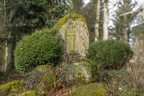 Memorial stone for the victims of the Second World War 1939, 1945 in the castle park, Donaueschingen, Baden-Wuerttemberg, Germany, Europe