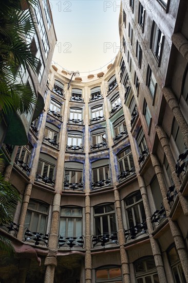 Museum, cultural centre, Casa Mila, Casa Mila, facade in the inner courtyard, view upwards, Barcelona, Spain, Europe