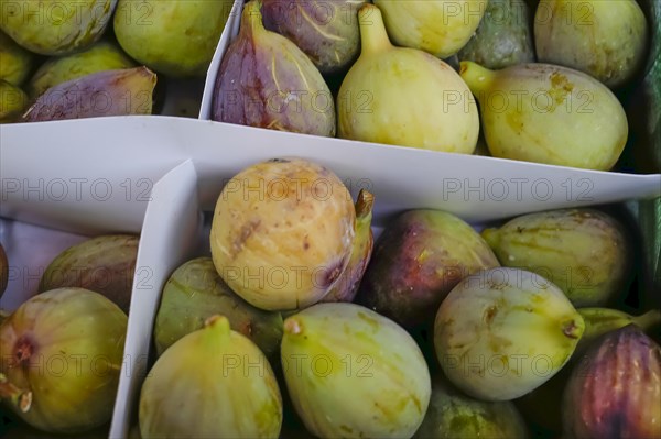 Ripe figs in a small box for sale, Southern Palatinate, Palatinate, Rhineland-Palatinate, Germany, Europe