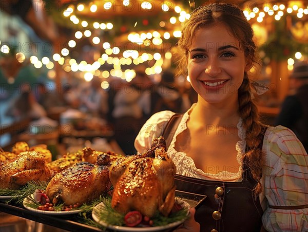 Oktoberfest, beer garden celebrations in the beer tent, AI generated