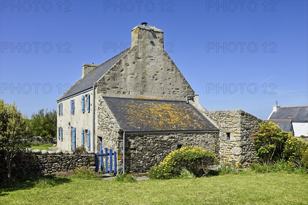 Building and walls of a hamlet, Ouessant Island, Finistere, Brittany, France, Europe