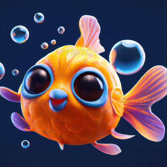 AI Generated 3D render of a cute tropical fish in an aquarium on a dark blue background, digital art, AI generated