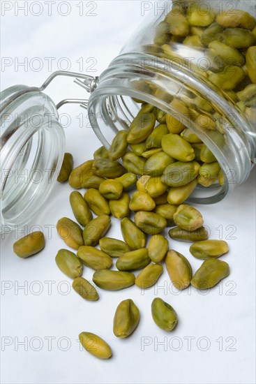 Pistachios with glass container, pistachio