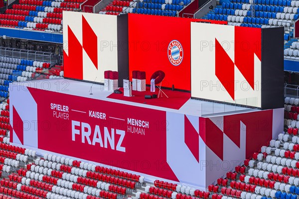 Speakers' platform in the North Curve at the start of the event, FC Bayern Munich funeral service for Franz Beckenbauer, Allianz Arena, Froettmaning, Munich, Upper Bavaria, Bavaria