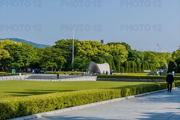 Landscape of Peace Memorial Park on sunny morning in Hiroshima, Japan, Asia