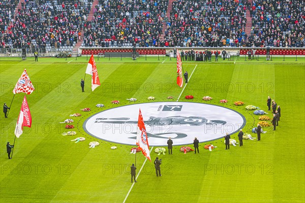 Former national football players bid farewell to Franz Beckenbauer, FC Bayern fan clubs wave flags, FC Bayern Munich funeral service for Franz Beckenbauer, Allianz Arena, Froettmaning, Munich, Upper Bavaria, Bavaria