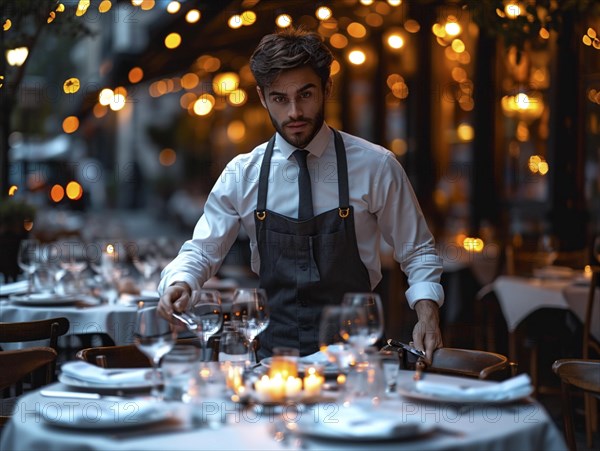 A dedicated waiter decorates the tables in a restaurant, AI generates, AI generated