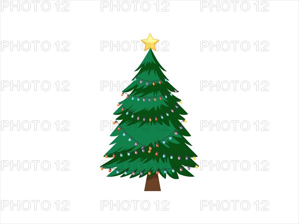 A decorated Christmas tree with a star on top and colorful ornaments