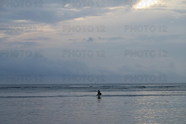 Lombok and Gili Air islands, overcast, cloudy day, sky and sea. Vacation, travel, tropics concept, no people. Sunset, sand beach