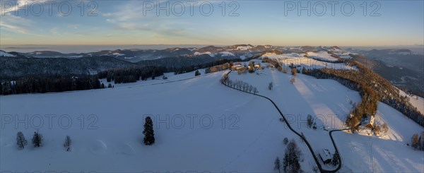View over the Brunnersberg into the Jura, drone shot in winter, Brunnersberg, Solothurn, Switzerland, Europe