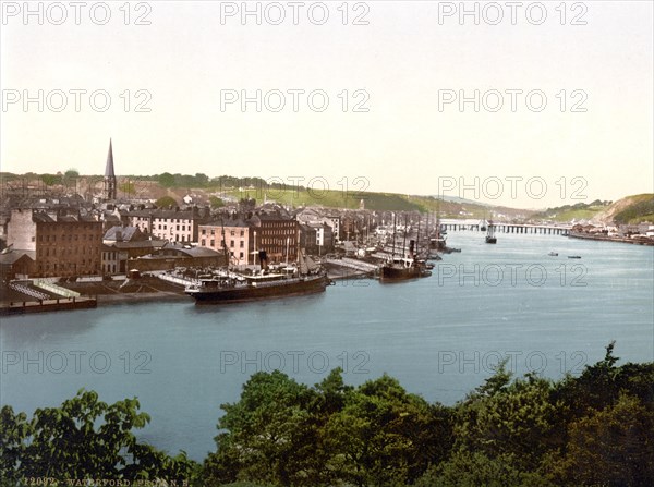 Seen from the East, Waterfront, County Waterfront, Ireland, c. 1890, Historic, digitally restored reproduction from a 19th century original Seen from the East, Ireland, 1890, Historic, digitally restored reproduction from a 19th century original, Europe