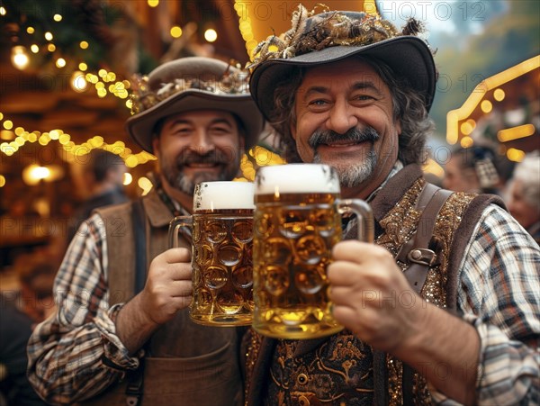 Oktoberfest, beer garden celebrations in the beer tent, AI generated