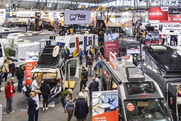 The CMT trade fair is the world's largest public trade fair for tourism and leisure. At Caravan - Motor - Tourism, 1600 exhibitors from 100 countries present tourism trends and everything to do with camping and holidays with motorhomes. Stuttgart, Baden-Württemberg, Germany, Europe