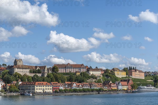 Meersburg on Lake Constance, townscape, residential castle, new castle, state winery, lakeside promenade, passenger ship, vineyard, Baden-Württemberg, Germany, Europe