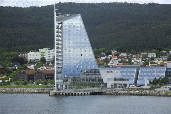 Modern architecture sixteen storey Rica Seilet Hotel, Molde, Romsdal county, Norway built 2002