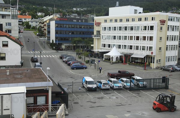 View of buildings in city centre Molde, Romsdal county, Norway, Europe