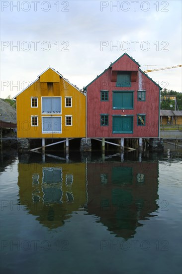 Traditional harbour buildings in fishing village of Rorvik, Norway, Europe