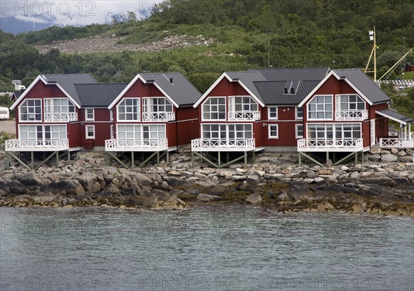 Waterside tourist accommodation Stokmarknes, Hadsel municipality, Hadseloya island, Nordland, Vesteralen region, northern Norway