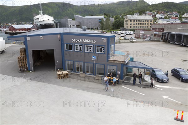 Port buildings at Stokmarknes, Hadsel municipality, Hadseloya island, Nordland, Vesteralen region, northern Norway