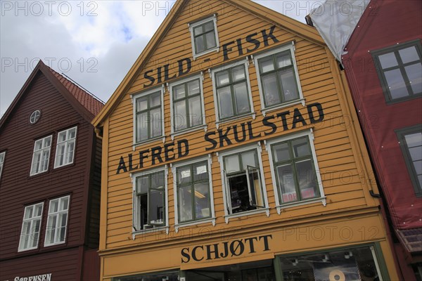 Historic Hanseatic League wooden buildings Bryggen area, Bergen, Norway UNESCO World Cultural Heritage site