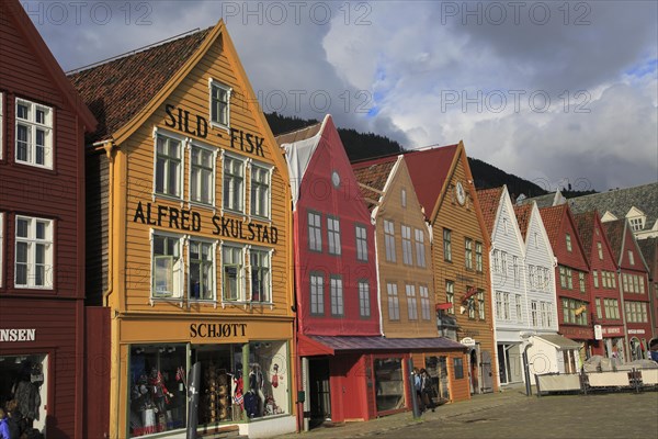 Historic Hanseatic League wooden buildings Bryggen area, Bergen, Norway UNESCO World Cultural Heritage site
