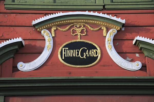 Close up of shop sign in Bryggen area, city of Bergen, Norway UNESCO World Cultural Heritage site