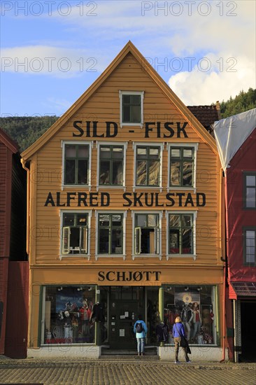 Historic Hanseatic League wooden buildings Bryggen area, Bergen, Norway UNESCO World Cultural Heritage site