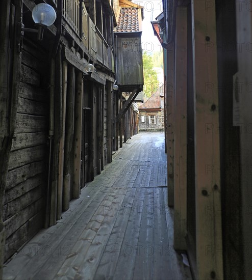 Historic Hanseatic League wooden buildings Bryggen area, Bergen, Norway UNESCO World Cultural Heritage site