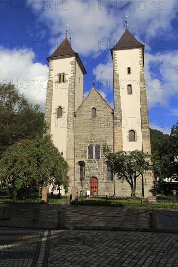 Two towers St Mary's Church, Mariakirken, Bryggen area, Bergen, Norway dating from twelfth century